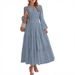 Women's V Neck Long Sleeve Dress Gathered Waist Layered Full Skirt Bestselling_ecoleips.com
