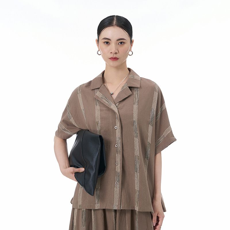 2025 Summer New Plus Size Women's Loose Slimming Short Sleeve Shirt Hook Pattern Fashion Brazilian Collar Blouse 68681_ecoleips.com