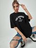 Women's Casual Black T-Shirt round Neck Short Sleeve Breathable Cotton Polyester Loose Fit Letter Print Sporty Top for Spring/Autumn & Summer_ecoleips.com