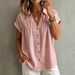 V Neck Loose Fit Slimming Single Breasted Pleated Women's Shirt Blouse Top Relaxed Everyday Wear Comfortable Feshion_ecoleips.com
