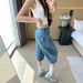 Women's High-Waisted Slimming Cropped Wide Leg Jeans American Retro Style Loose Straight Leg Six Point mid Length Summer Pants_ecoleips.com