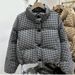 "Chic Checkered Puffer Jacket Women's Short Coat - Oversized Quilted Down Jacket With Stand Collar, Minimalist Office Wear_ecoleips.com