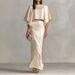 Elegant Satin Batwing Sleeve Long Dress Set For Women - Luxury European Style Spring Autumn Outfit (XS-XXL, Champagne)_ecoleips.com