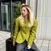 Waist Lotus Leaf Pendulum Blazer Female, Round Neck Two Special-shaped Metal Buckle Three-dimensional Waist Thin Suit_ecoleips.com