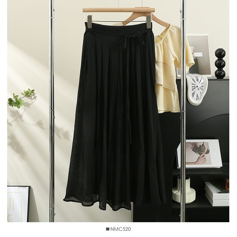 Cotton-linen Wide-leg 2023 Summer New High-waisted Loose Casual Thin Drapey Linen Skirt-pants Long Trousers_ecoleips.com