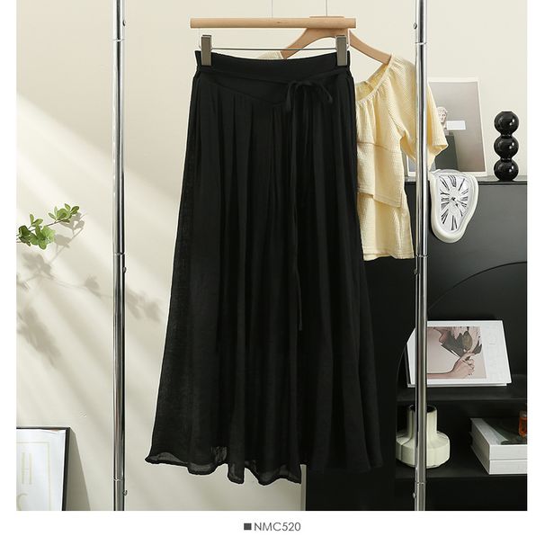 Cotton-linen Wide-leg 2023 Summer New High-waisted Loose Casual Thin Drapey Linen Skirt-pants Long Trousers_ecoleips.com