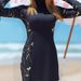 Women's Clothing Conservative Full Envelope Swimsuit Two Piece Set Long Sleeve Dress Top Trousers_ecoleips.com