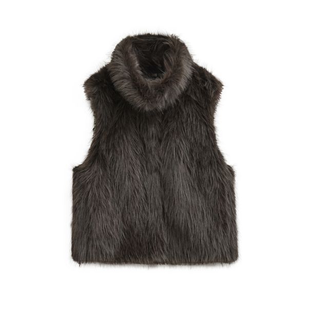 Women's Clothing Faux Fur Zip-Up Vest For Women – Stand Collar Winter Outerwear In Beige & Brown (XS-L)_ecoleips.com
