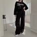 Chic High Waisted Slimming Drawstring Pants Women's Winter Retro Style Crew Neck Sweatshirt With Letter Print Casual Set_ecoleips.com