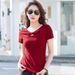 Summer New Hollow Chest Bow Sweet Top Slim Fit Cotton Short Sleeve V-Neck Fashion Women's T-Shirt_ecoleips.com