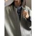 Gray American Retro Two-piece Sweatshirt Cardigan For Women, Autumn High-end College Style Patchwork Striped Shirt_ecoleips.com