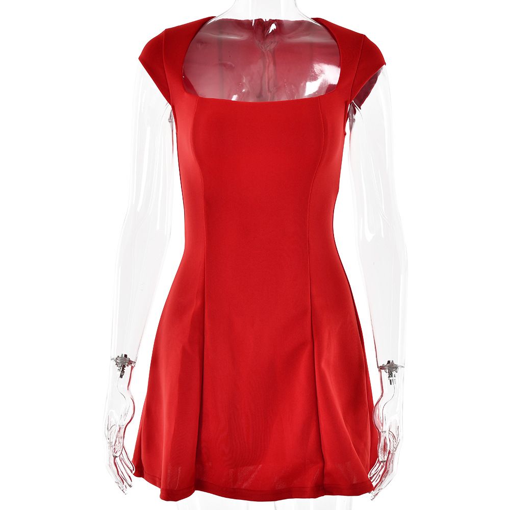 Sexy Fashion Women A‑Line Mini Dress Square Neck Sleeveless Low‑Cut Design Slimming Silhouette Elegant Club Party Short Dress_ecoleips.com