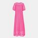 Women's Boho Lace-Up Hollow-Out Mesh Dress Set – Round Neck 5/7 Sleeve Two-Piece Flowy Maxi Dress – Loose Fit Casual Elegance_ecoleips.com