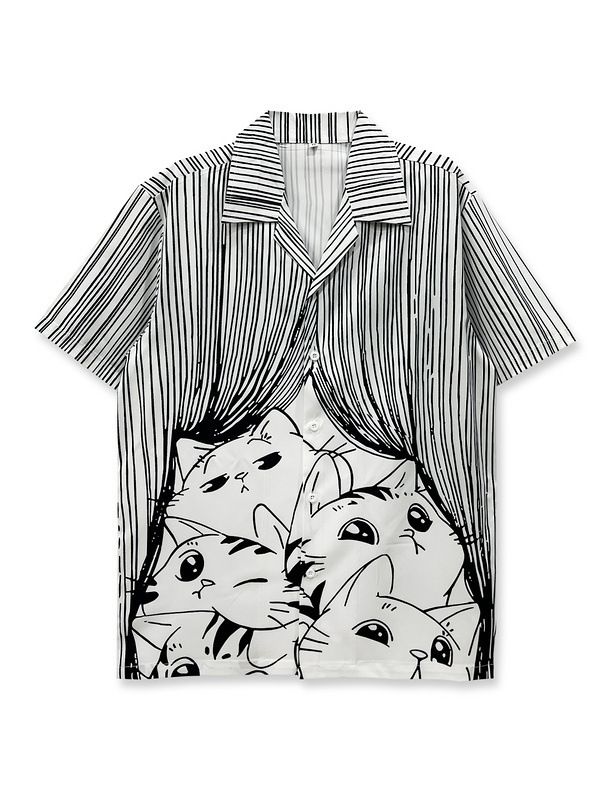 Men's Beach Casual Printed Shirt Short Sleeved Loose Versatile Hong Kong Style Cross Border European Code New Fashion for Couples_ecoleips.com