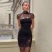 Lace Trim Off-Shoulder Bodycon Dress – Sexy Backless Mini Dress With Detachable Cape Versatile Black Color_ecoleips.com