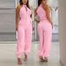 New Summer Sleeveless Slim Top + Overalls Two Piece Pants Suit For Women_ecoleips.com