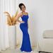 Blue Halter Neck Bodycon Dress Shimmering Sequins Slimming Waist Long Evening Gown Elegant And Flattering Women's Party Wear_ecoleips.com