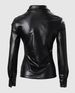 Women's Faux Leather Button Front Shirt With Ruched Lapel Collar Stylish And Comfortable Long Sleeve Top_ecoleips.com