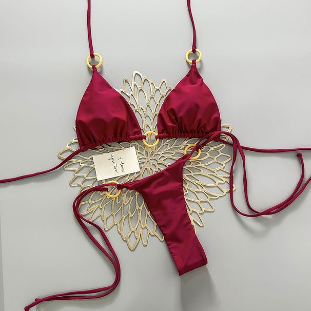 2026 European American Style Solid Color 3PC Swimsuit Halter Neck Bikini Set High-End Beachwear Sexy Vacation Polyester Nylon_ecoleips.com
