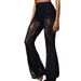 Black Lace Flared Pants High Waisted Wide Leg Sheer Sexy Spring Summer Style for Women Beach Vacation Clothing_ecoleips.com