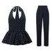 Women's Polka Dot Print Halter Neck Camisole And Wide Leg Trousers Suit European American Style Spring Summer Sexy Set_ecoleips.com