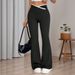 Voya European American Style High-waisted With Design, Spring-summer Knitted Drapey Flared For Women, Slimming Stretch Bell-bottom Pants_ecoleips.com