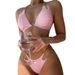 Women's Chain Halter Neck Bikini Sexy Split Design Swimwear For Beachwear Spring Hot_ecoleips.com