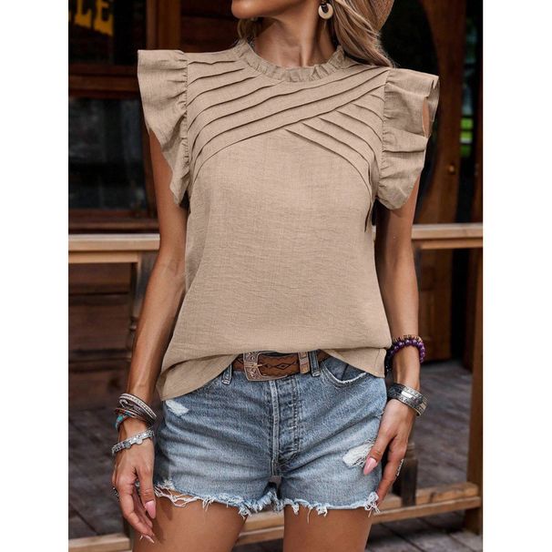 Spring/Summer: Women's Sleeveless Hoodie With Pleated Collar And Lotus Leaf Sleeves_ecoleips.com