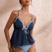 Women's Tankini Swimsuit Ruffled Two Tone Shoulder Strap Tie up Swimwear Clothing_ecoleips.com