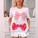 Women's Clothing Spring And Summer New Cherry Bow Print Loose Short Sleeved T Shirt_ecoleips.com
