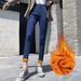 New Winter 2025 Women's High-Waisted Slim-Fit Thickened Warm Stretch Denim Pants With Fleece Lining For Outdoor Wear_ecoleips.com