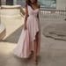Women's Clothing New Solid Color Chiffon Oblique Shoulder Slim Long Irregular Hem Dress_ecoleips.com
