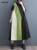 2026 Summer New Patchwork Contrast Color Shirt Dresses For Women Short Sleeve Loose Casual Long Dress Fashion Elegant Clothing_ecoleips.com