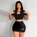 Voya Women's Sexy Round Neck T-shirt With Hollow Solid Color Pullover, Short Sleeved Slim Fit Short Top For Women_ecoleips.com