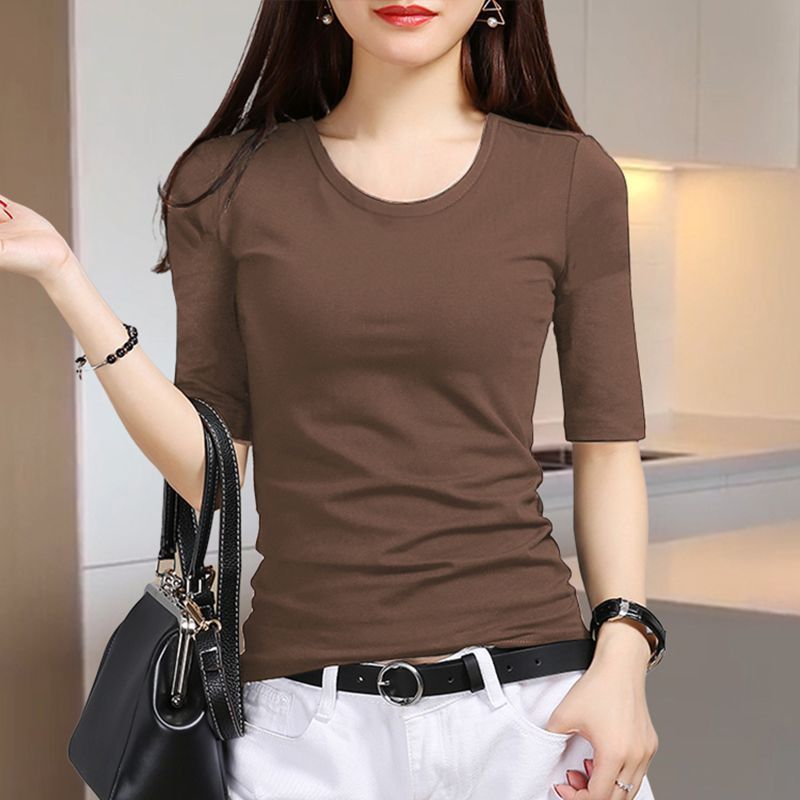 Black Medium-sleeved Top, Seven-quarter-sleeved Bottoming Shirt, Women's Spring And Autumn New T-shirt_ecoleips.com
