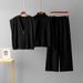 European And American Fashion Three Piece Set for Women Cardigan Vest Collared Stylish Sweater Loose Knitted Casual Sports Pants_ecoleips.com