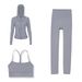 Nude Feel Three Piece Women's Sports Set Cropped Pants Hooded Jacket Y Back Bra Fitness Exercise Yoga Sportswear_ecoleips.com