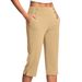 Women's Solid Color Stretch Casual Fitness Pants Capri Length with Pockets Comfortable Yoga Trousers European American Style_ecoleips.com