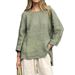 Linen-Blend Relaxed Fit Shirt – Oversized Boho Tunic Top With Roll-Up Sleeves (Sky Blue/Red/Mint/Yellow/White/Beige, Plus Size XXXL)_ecoleips.com