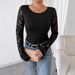 Women's Slim Fit Long Sleeve T-Shirt Top Lace Patchwork Solid Color Style Autumn Winter New_ecoleips.com