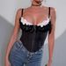European And American Sexy Wrapped Chest Mesh Splicing Lace Bra Cotton Hot Girl Fishbone Suspenders Inner Wear Outer Wear Top_ecoleips.com