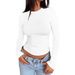Women's Slim Fit Long Sleeve Top Round Neck Versatile Solid Color American Style For Autumn Casual Wear_ecoleips.com
