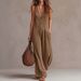 Women's Bohemian Style V Neck Sleeveless Pleated Wide Leg Jumpsuit Casual Vacation Fashion_ecoleips.com