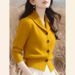 Fashionable Elegant Solid Color Turn-Down Collar Knitted Cardigan Women, Autumn Winter Long Sleeve Top For Women_ecoleips.com
