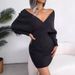 2025 Autumn Winter European And American Sexy Cross V-neck Batwing Bodycon Sweater Dress Independent Cross-border_ecoleips.com