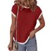 Women's Clothing Summer Round Neck Knitted Contrast Color T Shirt Casual Twisted Stripe Top_ecoleips.com