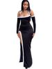 Summer Fashion High Slit Halter Neck Dress White Trim Hollow Out For Women_ecoleips.com