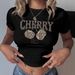 Women's Clothing Cherry Leopard Cherry Slim Short T Shirt Women's Fashion_ecoleips.com