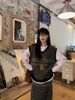 Lazy Wind Suit Women's Autumn And Winter Retro Striped Knitted Vest Stacked T-shirt Half-length Skirt Three-piece Set_ecoleips.com