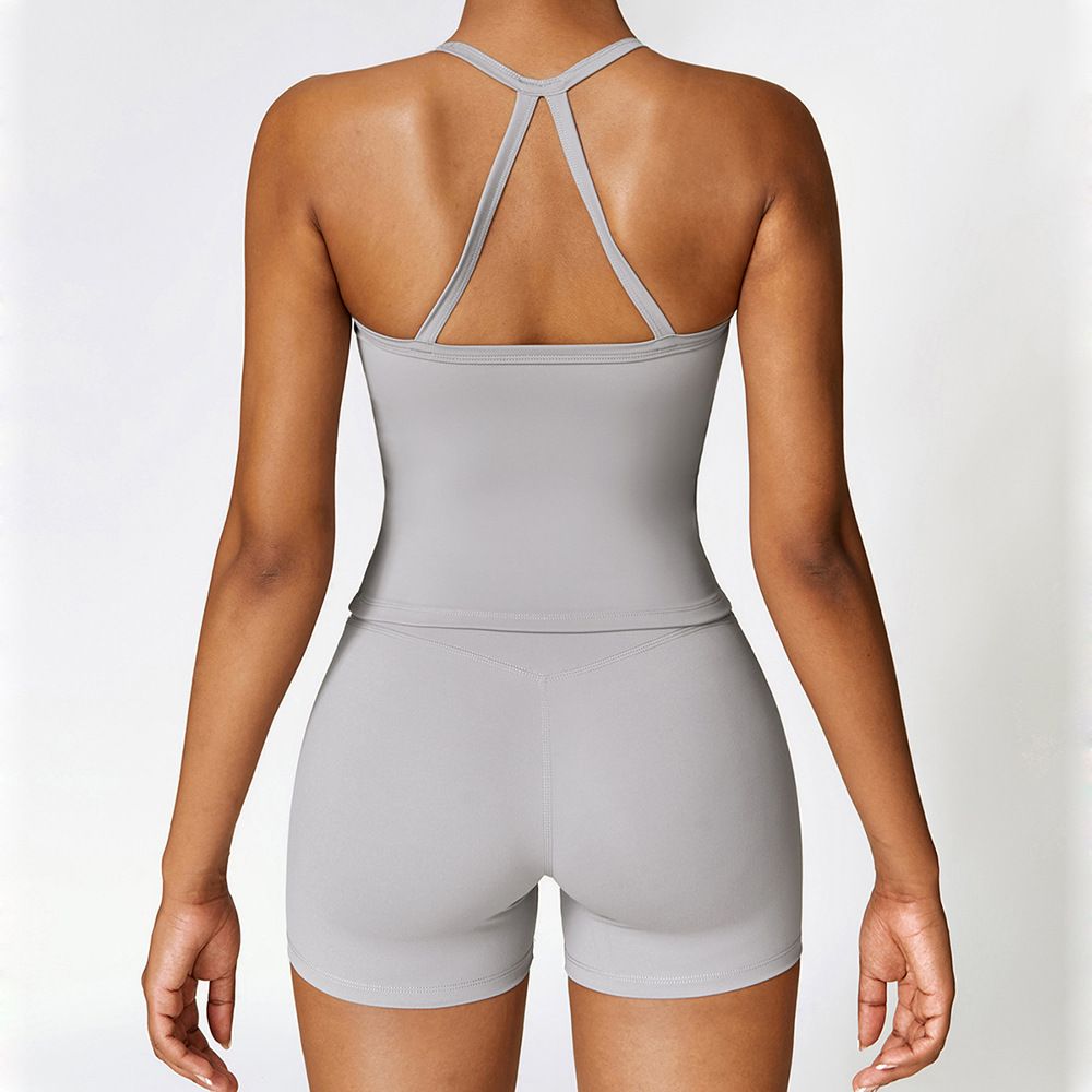 European And American Tight Yoga Suit Quick-drying Fitness Suit Spring And Summer Outdoor Running Sports Vest Shorts Suit Women 8519_ecoleips.com